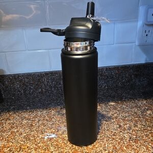 Matte Black Stainless Steel Water Bottle with Flip Straw Lid